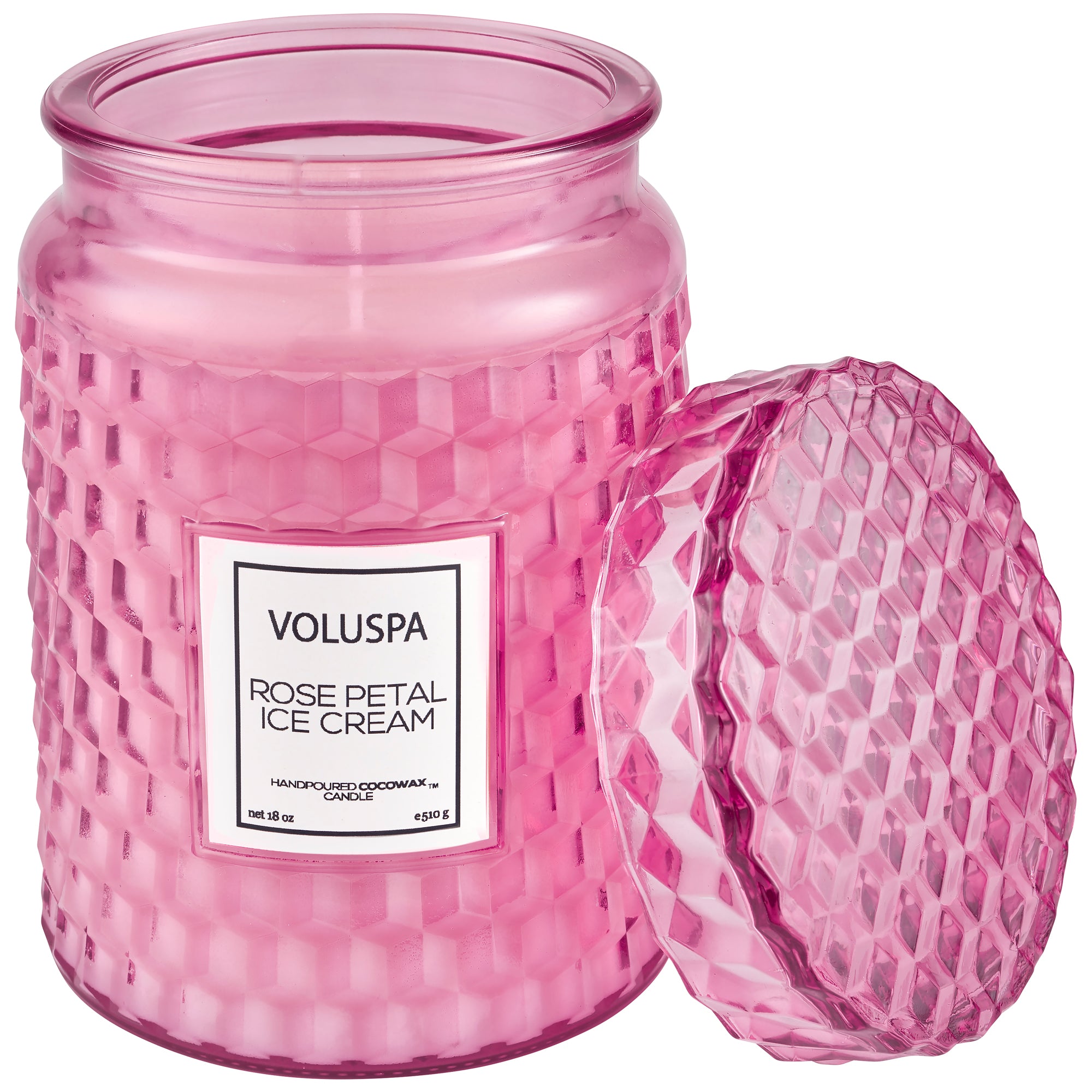 Pink Embossed Glass Candle Container with Tin Lid and Labels, 10