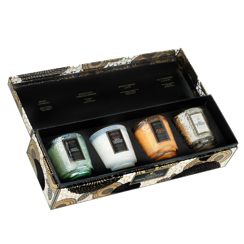 Japonica Holiday - 4 Petite Pedestal Candle Gift Set
