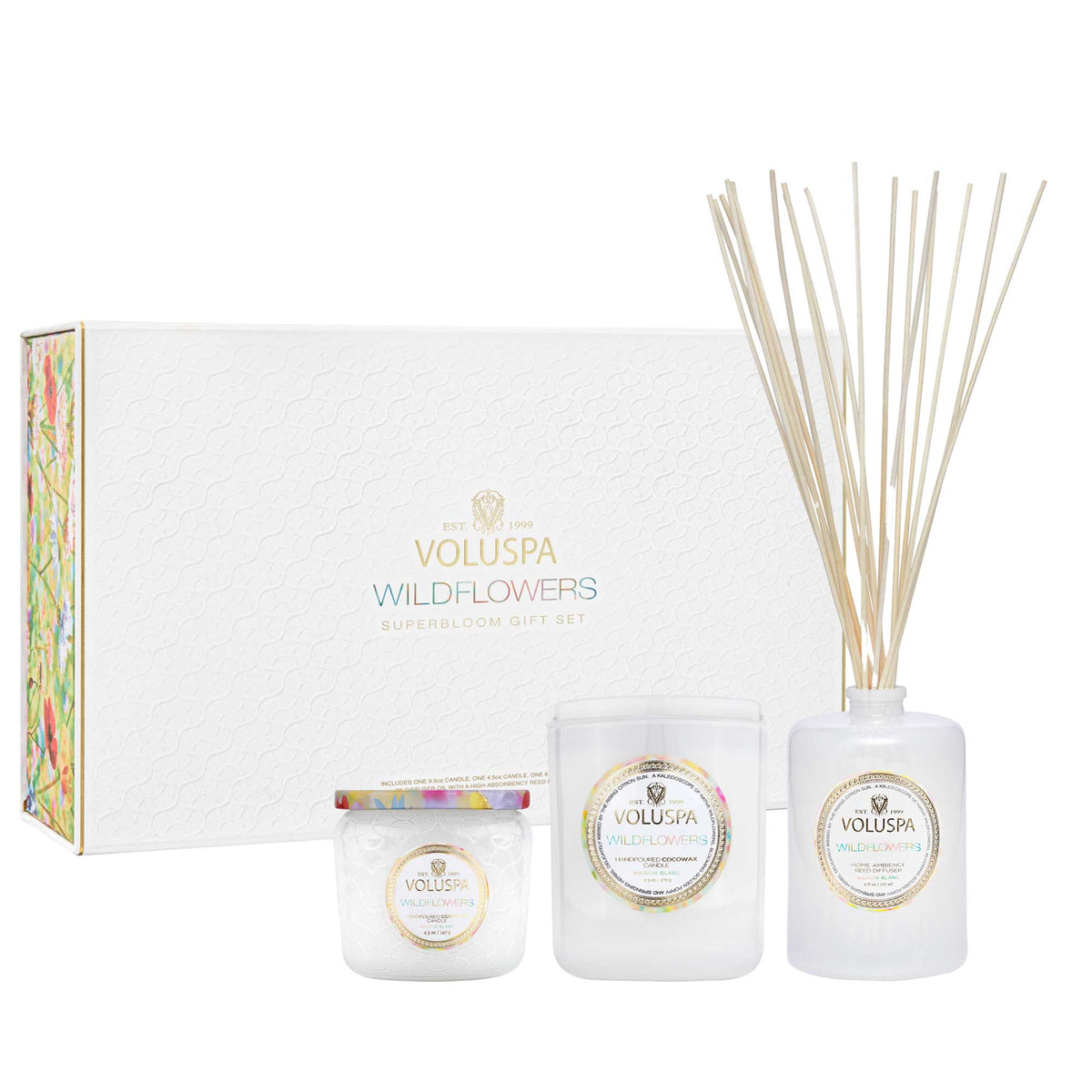 Wildflowers Classic Candle, Petite Jar & Reed Diffuser Gift Set VOLUSPA